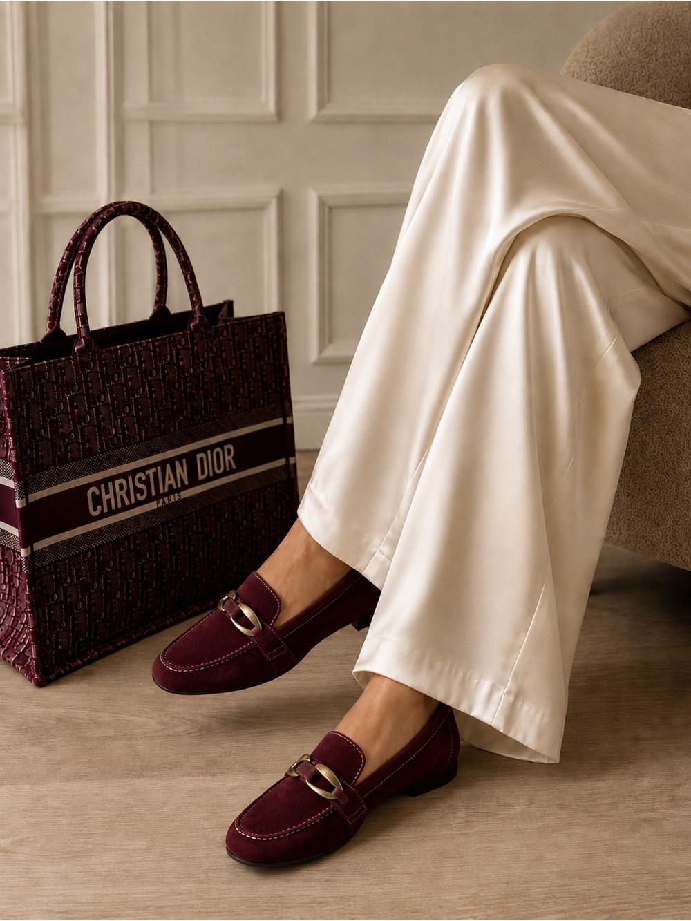 Naturalizer Merlot Suede Loafers Brass Hardware Square Toe 9M